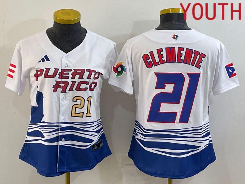Youth 2023 World Cub Puerto Rico #21 Clemente White MLB Jersey3->youth mlb jersey->Youth Jersey